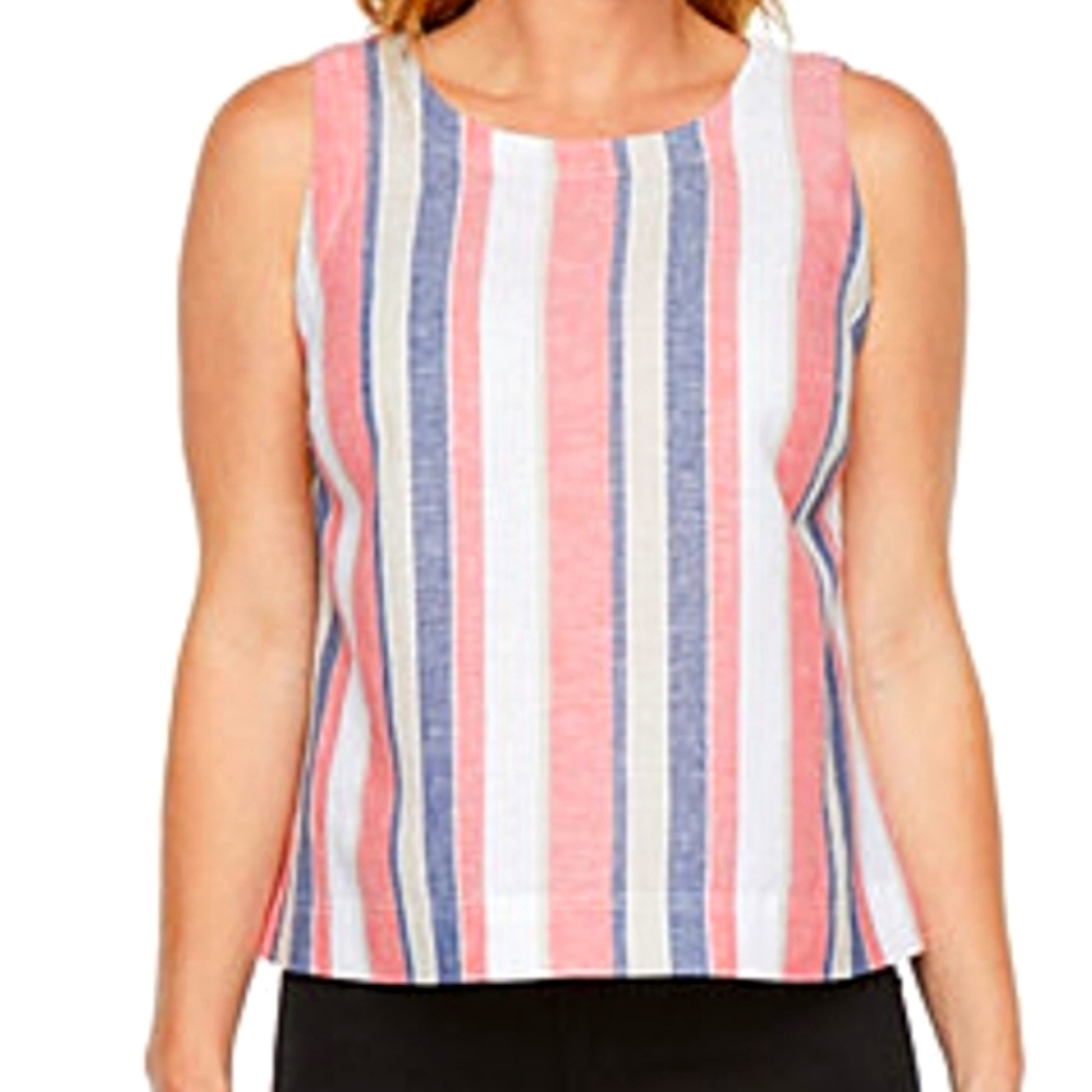 Liz Claiborne Rose Stripe Linen/Cotton Blend Sleeveless Top